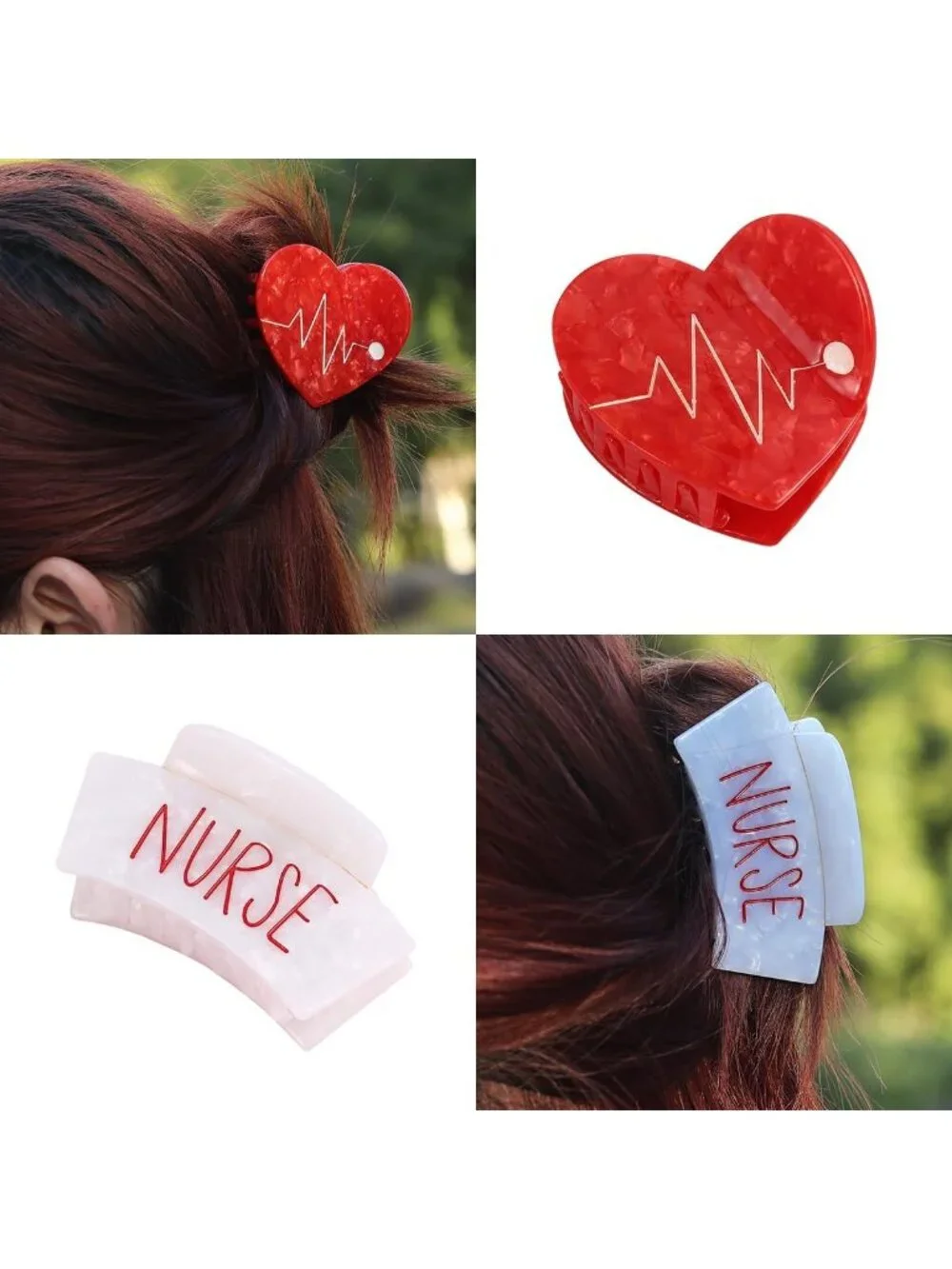 Personalized Heart Shape Acetate Claw Clips for Women - Perfect Nurse Gift!